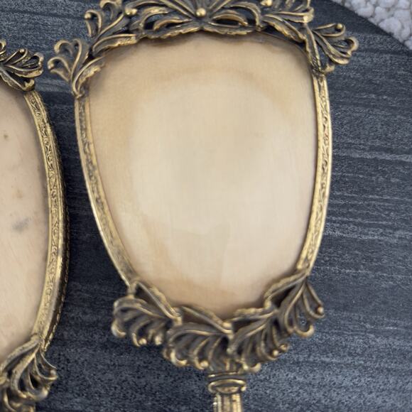 Vintage Vanity Mirror & Hair Brush Set Gold READ Hollywood Regency MCM Decor - Picture 5 of 8